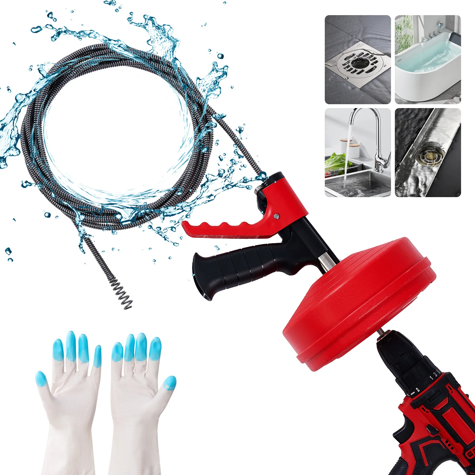 Drain Snake Flexible - Serpentina Professionale Flessibile per Scarichi, Manuale/Elettrica,
